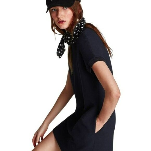 Zara Navy Blue Dress Round Neckline Zipper in the Back Size Small - Picture 11 of 16